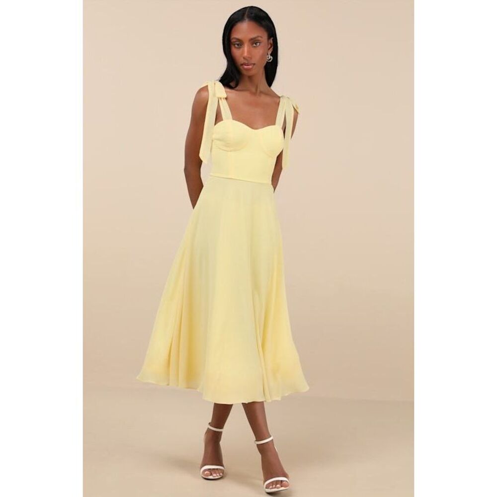 Lulus Sophisticated Charisma Light Yellow Tie-strap A-line Midi Dress - Size S